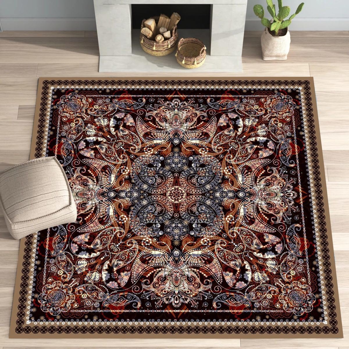 Amazon.com: Traditional Vintage Floral Area Rug 4x4 Black Red